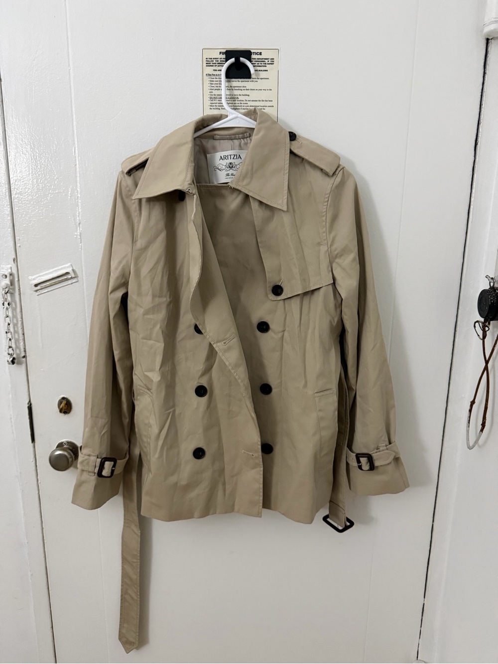 Aritzia Tan Trench Coat with Classic Double-Breast